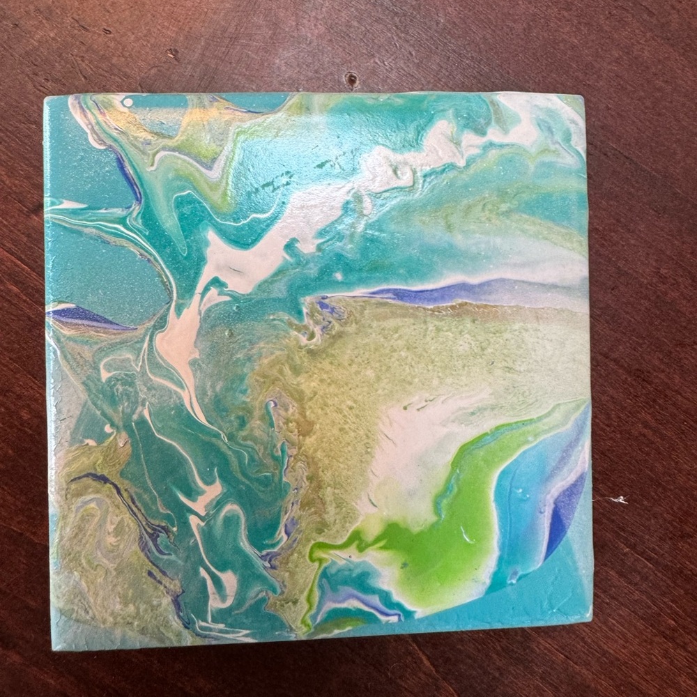 4 x 4 inch coaster. Bahama blues